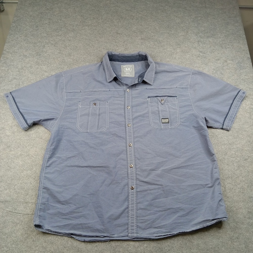 MO7 Shirt Mens 5XL Blue Stripe Button Front‎ Short Sleeve Casual Workwear